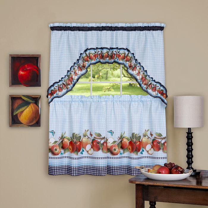 Golden Delicious Printed Tier & Swag Window Curtain Set - Easy Care, Quick Installation, Budget-Friendly, Nature-Inspired Design, Textiles & Soft Furnishings - Ice Blue - 57x24
