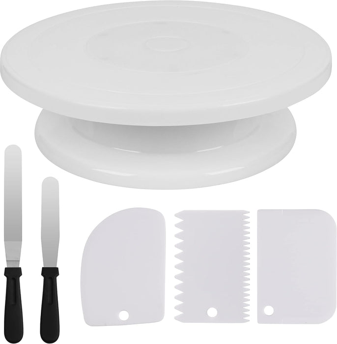 11 Inch Rotating Cake Stand/Turntable with 2 Icing Spatula and 3 Icing Smoother, Revolving Cake Stand Decorating Supplies/Baking Supplies/Baking Kit