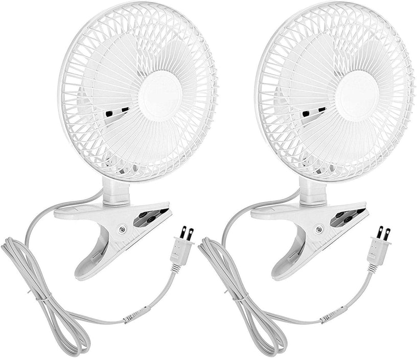 Joey'z 6-inch Mini Clip-on Desk Fan, Whisper Quiet 2 Speed Motor, Adjustable Tilt, 360o Rotating stand, Clip On Fan with Break-Resistant ABS 6" Plastic Blades, Extra-Long Power Cord, White, 2 Pack