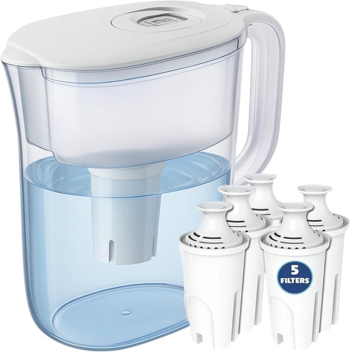 10-Cup Water Filter Pitcher with 5 Water Filters & Electronic Filter Change Reminder - Compatible Brita Water Pitcher Brita Filter Replacement - Compatible Brita Filter Pitcher