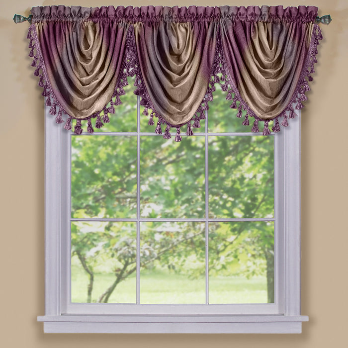 Waterfall Valance in Ombre Style - Blush Tones and Natural Hues, 46 Inch Width, Polyester Material, Easy-to-Clean - Textiles & Soft Furnishings, Household Textiles, Curtains - Aubergine