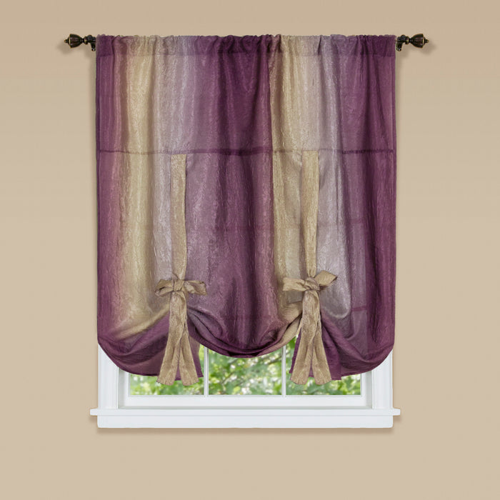 Ombre Window Curtain Tie-Up Shade, 50x63 inches, Polyester, Blush and Natural Hues - Aubergine