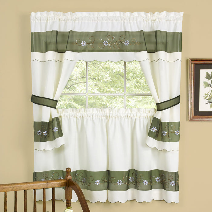 Berkshire Embellished Cottage Window Curtain Set - 5-Piece, 100% Polyester, Easy Install & Low-Maintenance
