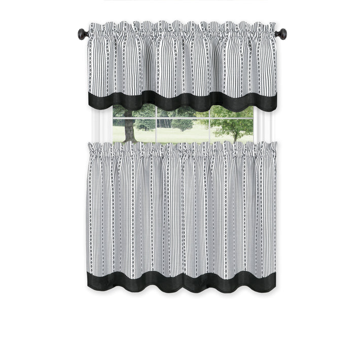 Window Curtain Tier Pair and Valance Set - Black/White - 58x24