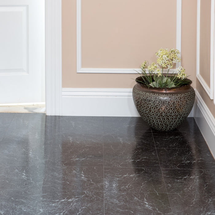 Nexus Style 12x12 Self Adhesive Vinyl Floor Tile - Cover 20 sqft, Easy DIY Peel 'N' Stick Installation, 1-Year Limited Warranty - Black with White Vein Marble