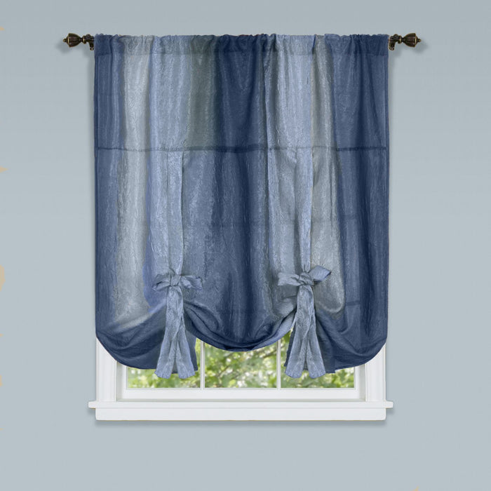 Ombre Window Curtain Tie-Up Shade, 50x63 inches, Polyester, Blush and Natural Hues - Blue