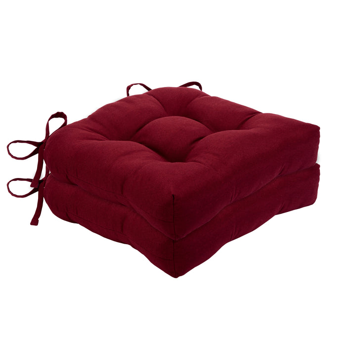 Chase Tufted Chair Seat Cushions - Set of 2 with Stain-Repellent Poly-Cotton Fabric - Burgundy