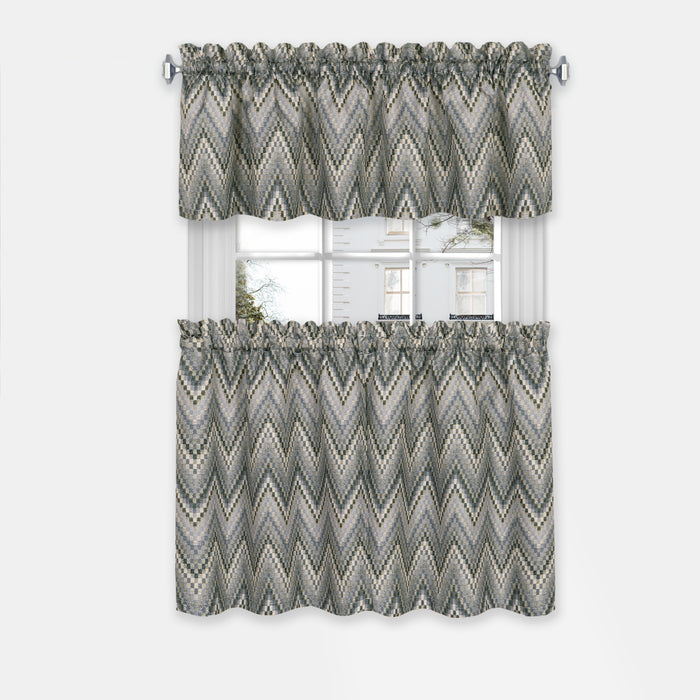 Window Curtain Tier Pair and Valance Set - Charcoal - 58x24 - Avery Print
