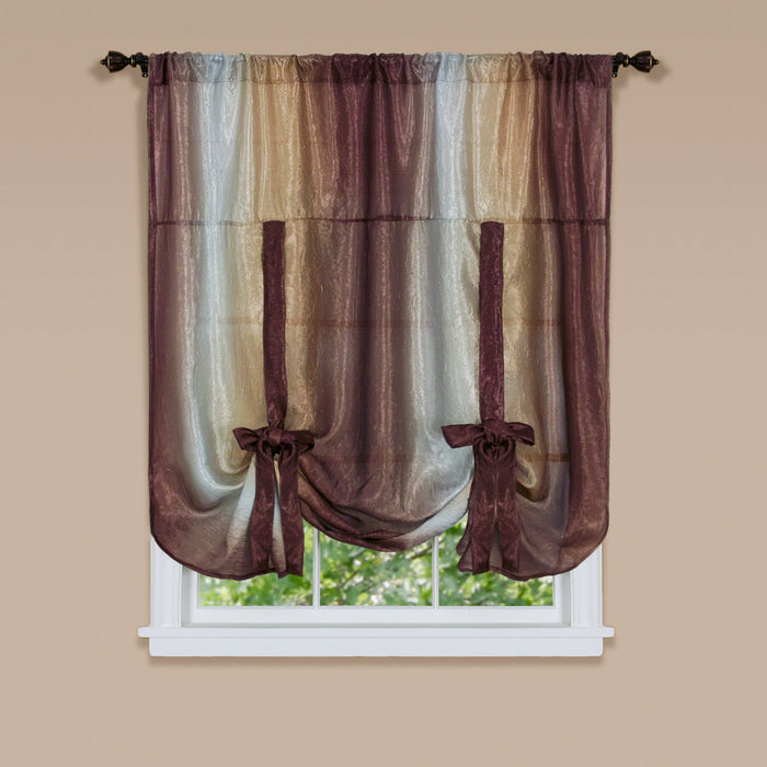 Ombre Window Curtain Tie-Up Shade, 50x63 inches, Polyester, Blush and Natural Hues - Chocolate
