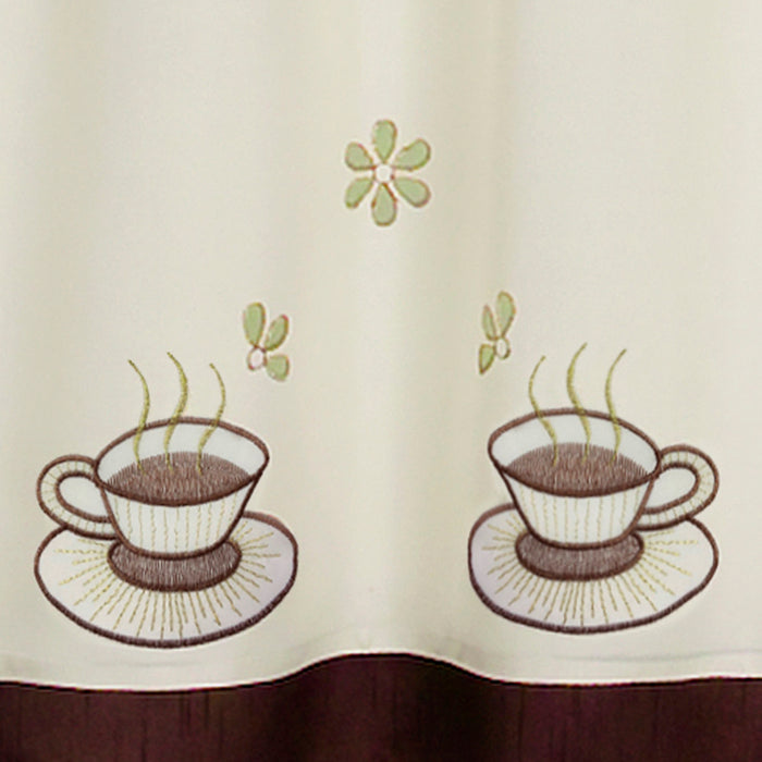 Embellished Cottage Window Curtain Set with Chefs Design, 5-Piece, Cuppa Joe Style