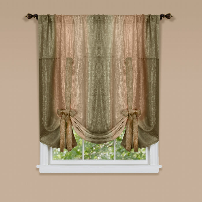 Ombre Window Curtain Tie-Up Shade, 50x63 inches, Polyester, Blush and Natural Hues - Earth