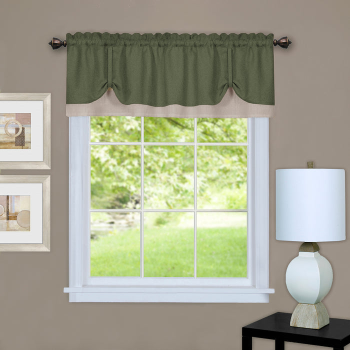 Darcy Rod Pocket Window Curtain Valance - 52 Inches x 14 Inches, Soft Chenille Fabric - Green/Camel