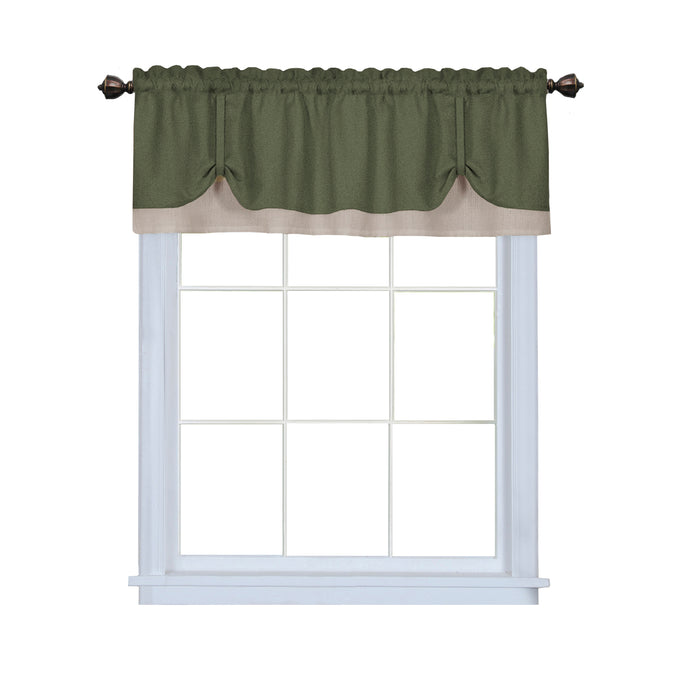 Darcy Rod Pocket Window Curtain Valance - 52 Inches x 14 Inches, Soft Chenille Fabric - Green/Camel