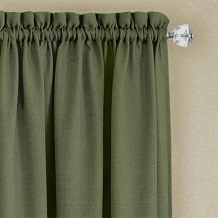 Darcy Rod Pocket Window Curtain Valance - 52 Inches x 14 Inches, Soft Chenille Fabric - Green/Camel