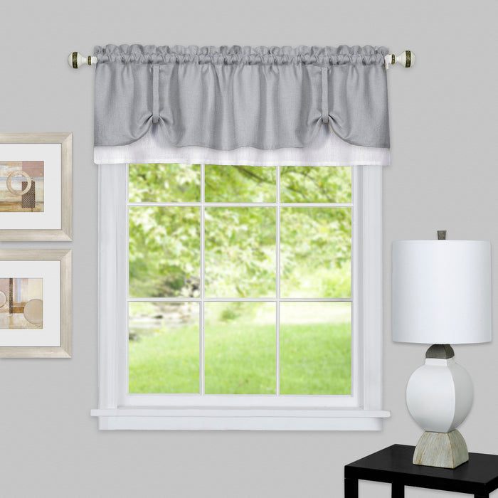 Darcy Rod Pocket Window Curtain Valance - 52 Inches x 14 Inches, Soft Chenille Fabric - Grey/White