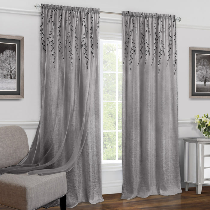 Willow Rod Pocket Window Curtain Panel - 42 Inches Width - Light Filtering - Machine Washable - Geometric Diamond Clipped Design - Textiles & Soft Furnishings - Grey - 42x63
