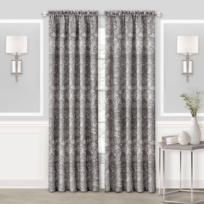 Charlotte Rod Pocket Window Curtain Panel - 42 Inches Width - Light Filtering - Machine Washable - Geometric Diamond Clipped Design - Textiles & Soft Furnishings - Grey - 52x84