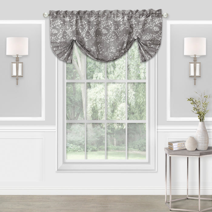 Charlotte Rod Pocket Window Curtain Valance - 52 Inches x 14 Inches, Soft Chenille Fabric - Grey