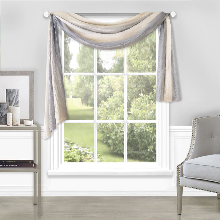 Window Curtain Scarf - Ombre Design, 50 Inch Width, Easy-to-Clean Polyester Fabric, Blush Tones and Natural Hues - Grey