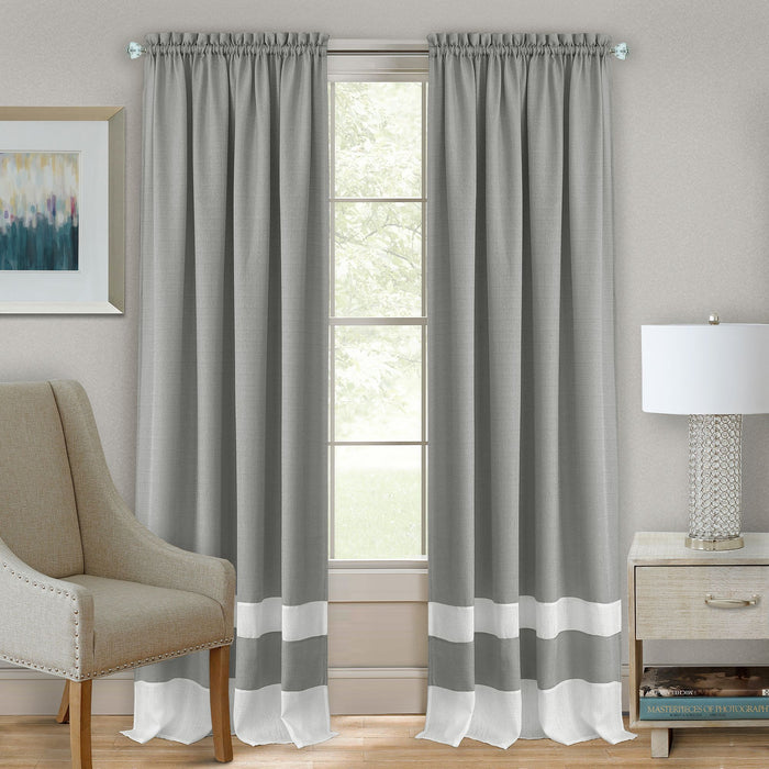 Darcy Rod Pocket Window Curtain Panel - 42 Inches Width - Light Filtering - Machine Washable - Geometric Diamond Clipped Design - Textiles & Soft Furnishings - Grey/White - 52x63