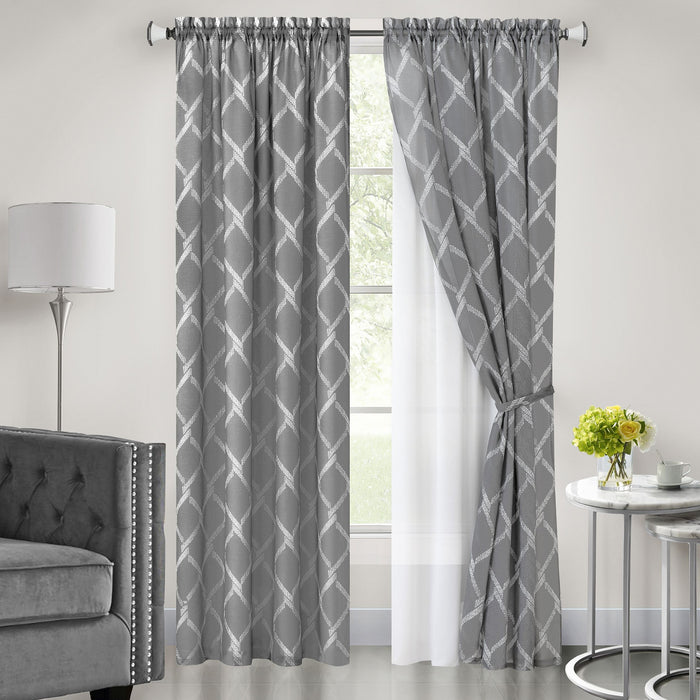 Double Layered Rod Pocket Window Curtain Panel - Grey - 52x63