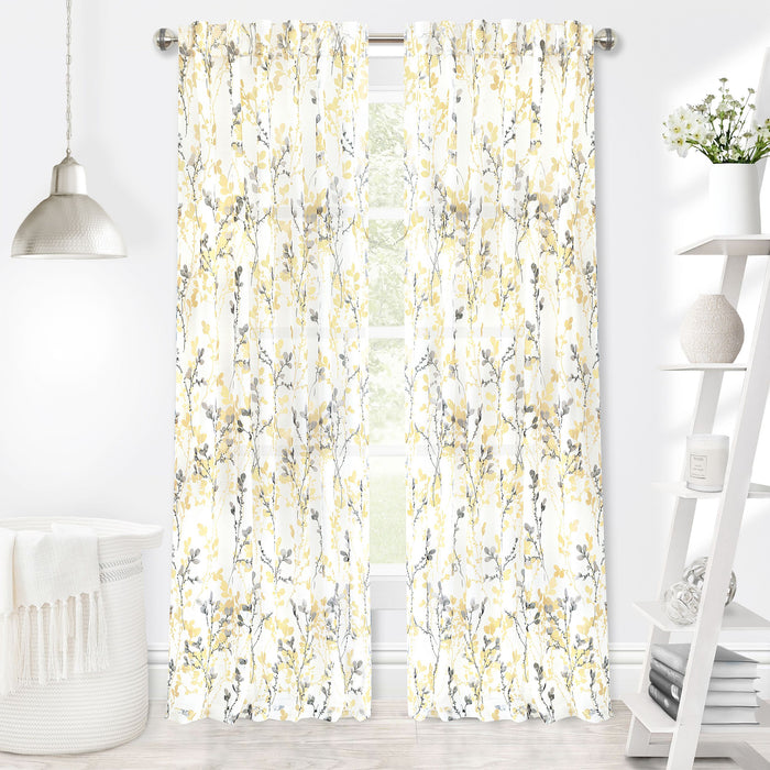 Misty Back Tab Window Curtain Panel - 52 Inches Wide, Semi-Sheer, Sold Separately - Maize - 52x63