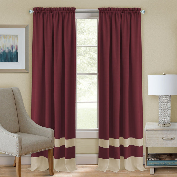 Darcy Rod Pocket Window Curtain Panel - 42 Inches Width - Light Filtering - Machine Washable - Geometric Diamond Clipped Design - Textiles & Soft Furnishings - Marsala/Tan - 52x84