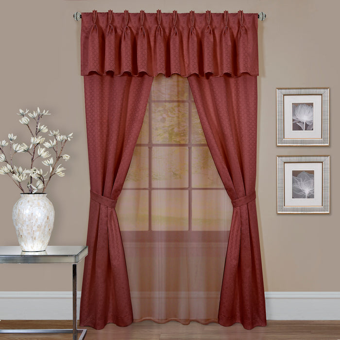 Claire 6 Pc Window Curtain Set - Economically Priced, Easy Care, Rod Pocket or Clip Rings, Simplified Installation Process - Marsala - 55x63