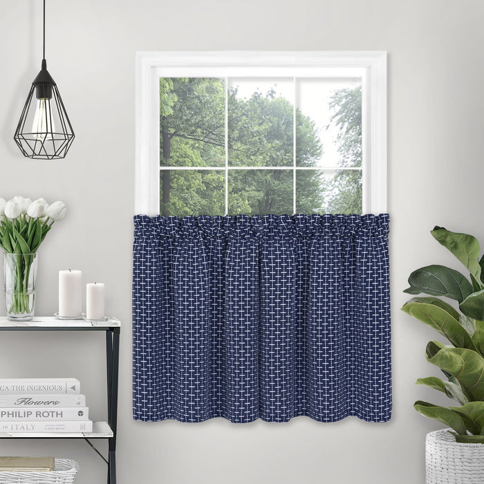Bedford Window Curtain Tier Pair, Soft Light Filtering, Machine Washable, 29 Inches Width, 2 Tiers - Navy - 58x24