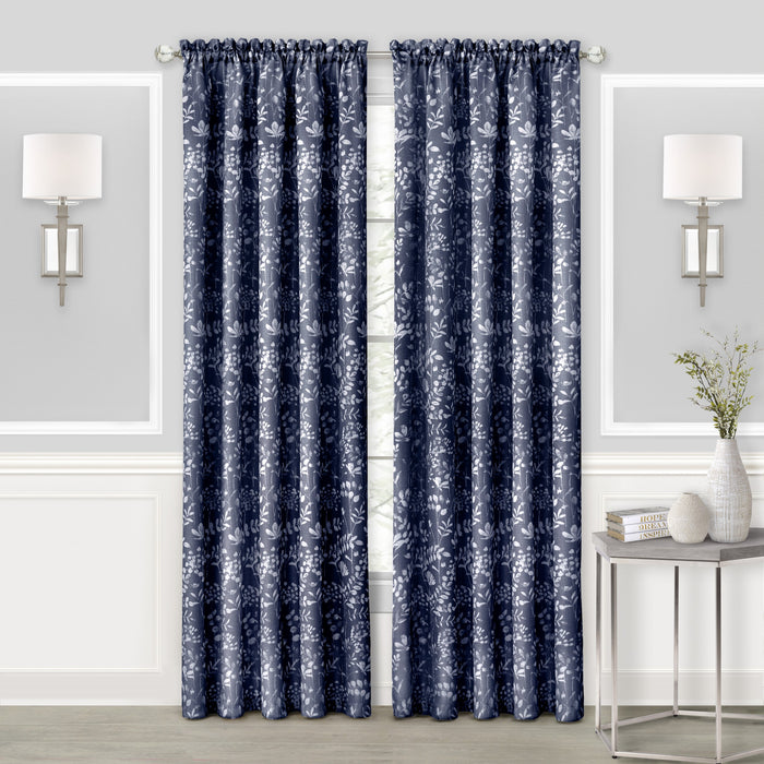 Charlotte Rod Pocket Window Curtain Panel - 42 Inches Width - Light Filtering - Machine Washable - Geometric Diamond Clipped Design - Textiles & Soft Furnishings - Navy - 52x63