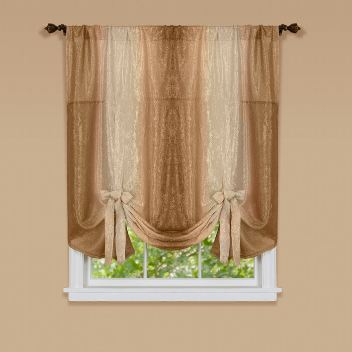 Ombre Window Curtain Tie-Up Shade, 50x63 inches, Polyester, Blush and Natural Hues - Sandstone