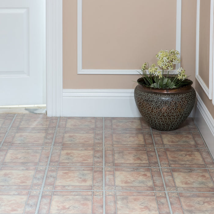 Nexus Style 12x12 Self Adhesive Vinyl Floor Tile - Cover 20 sqft, Easy DIY Peel 'N' Stick Installation, 1-Year Limited Warranty - Spanish Rose