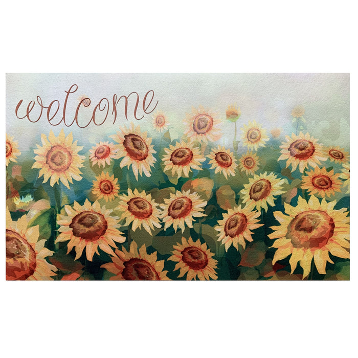 Outdoor Rubber Entrance Mat - Heavy-Duty, Anti-Skid Backing - 18x30 Welcome Rug - Sunflower Field