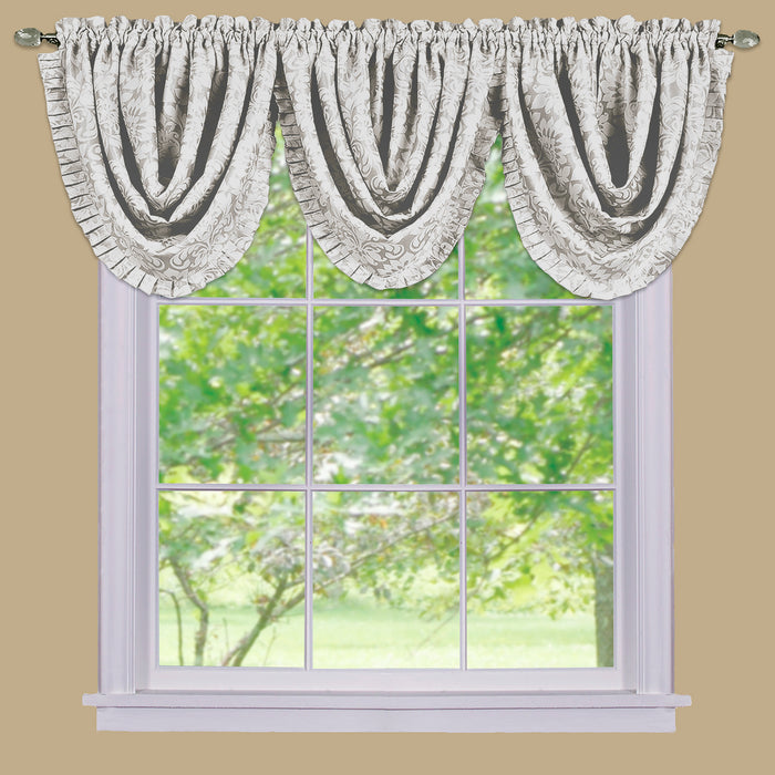 Sutton Waterfall Valance - Soft Damask Fabric, 1.5 Inch Rod Pocket, Machine Washable Polyester Material - Curtains