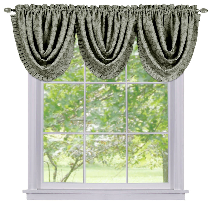 Sutton Waterfall Valance - Soft Damask Fabric, 1.5 Inch Rod Pocket, Machine Washable Polyester Material - Curtains