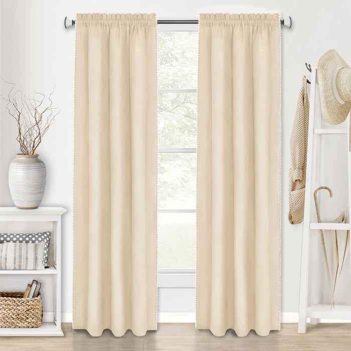 Kendal Rod Pocket Window Curtain Panel - 42 Inches Width - Light Filtering - Machine Washable - Geometric Diamond Clipped Design - Textiles & Soft Furnishings - Tan/White - 52x84