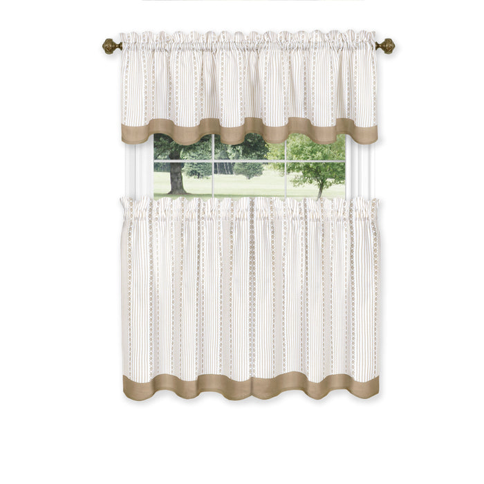 Window Curtain Tier Pair and Valance Set - Taupe - 58x24 - Vertical stripe patterns