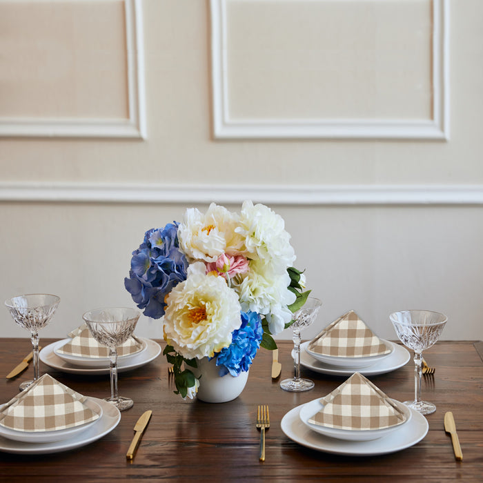Check Dinner Table Napkins - Set of Four - Taupe