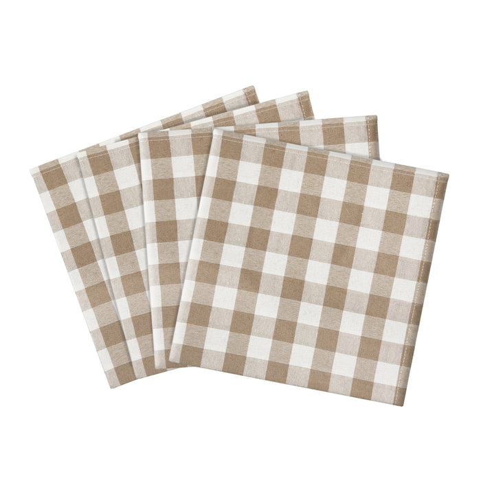 Check Dinner Table Napkins - Set of Four - Taupe