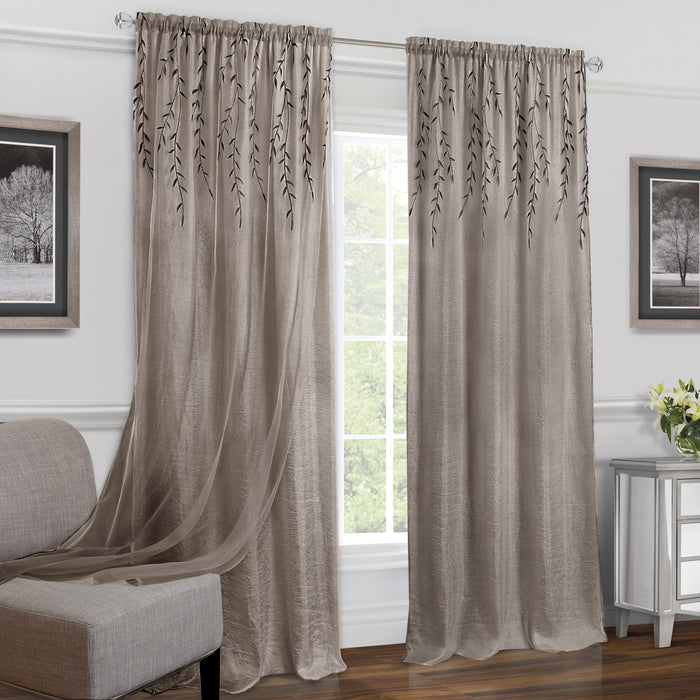 Willow Rod Pocket Window Curtain Panel - 42 Inches Width - Light Filtering - Machine Washable - Geometric Diamond Clipped Design - Textiles & Soft Furnishings - Toffee - 42x84