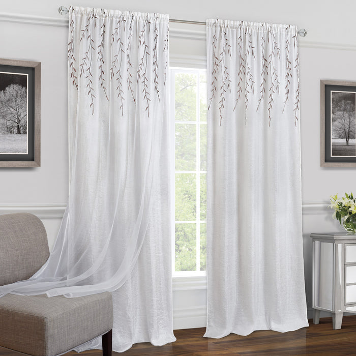 Willow Rod Pocket Window Curtain Panel - 42 Inches Width - Light Filtering - Machine Washable - Geometric Diamond Clipped Design - Textiles & Soft Furnishings - White - 42x63