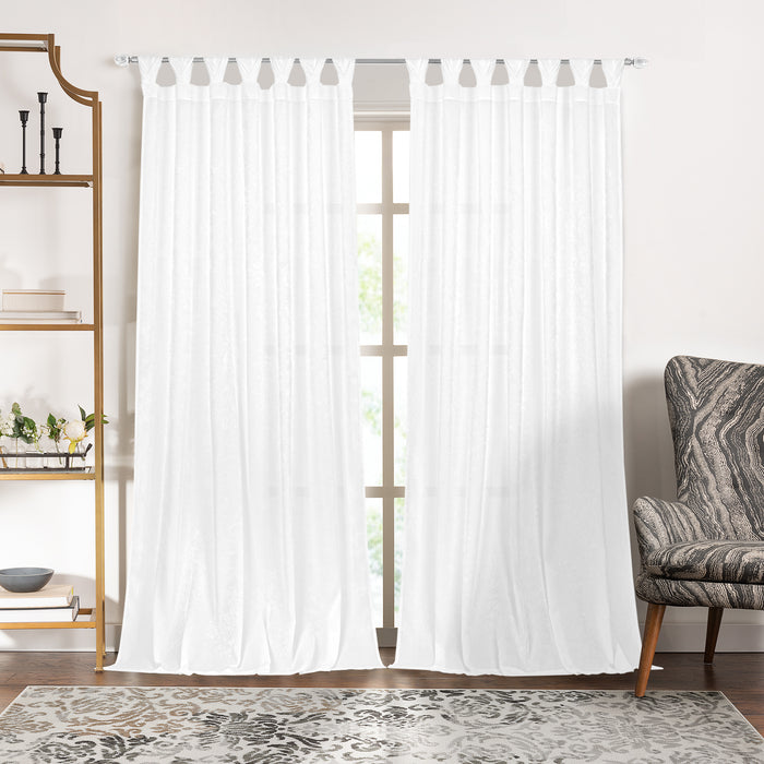 Peri Tulip Tab Top Window Curtain Panel, Luxurious Crepe Georgette Fabric, 52 Inches Wide - White - 52x63