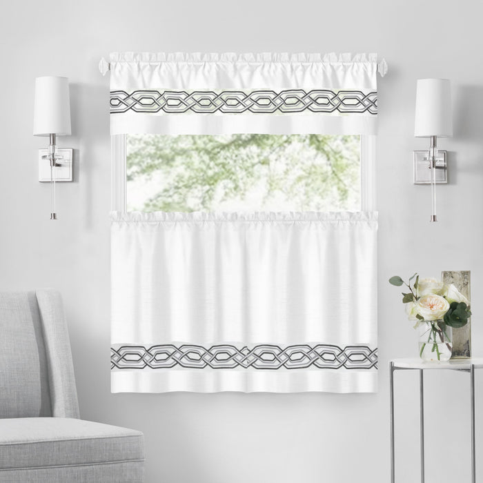 Paige Tier and Valance Window Curtain Set - Complete Ensemble with 58-Inch Width - White - 55x24