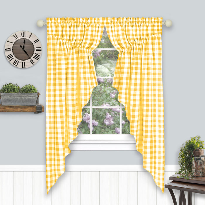 Check Gathered Swag Window Curtain Pair - Light Filtering Effect - Buffalo Style - 72x63 - Yellow