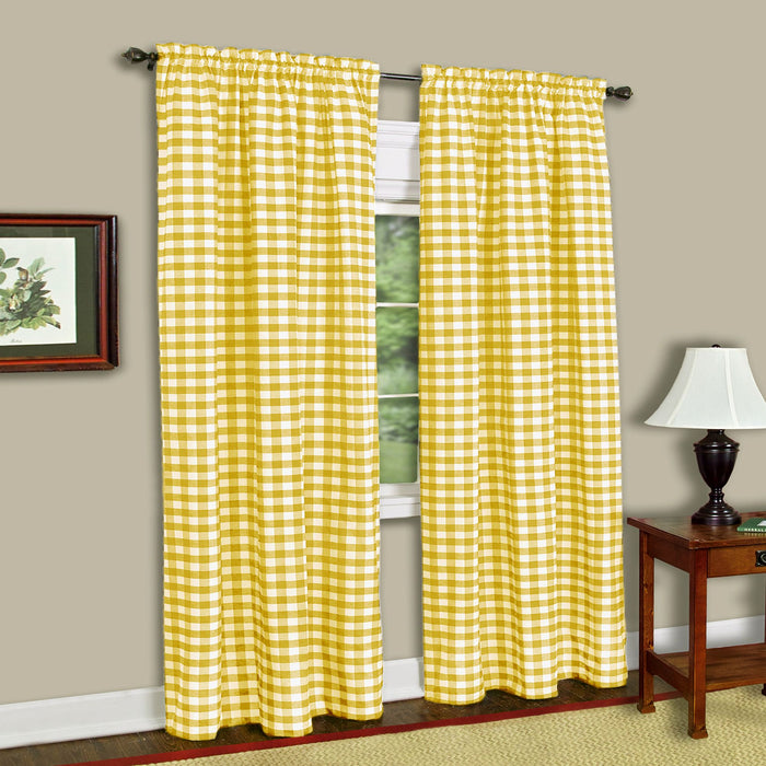 Buffalo Check Window Curtain Panel, 42 Inches Width, Light Filtering, Easy-Care Blend, Sold Separately - Yellow - 42x84