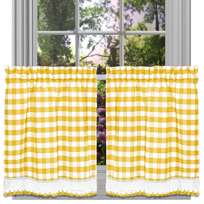 Check Window Curtain Tier Pair - Buffalo, 58 Inches Width, 2 Tiers, Light Filtering, Polyester Cotton Blend - Yellow - 58x24
