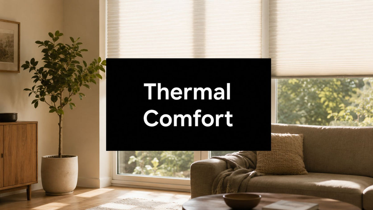 living room with clear ceramic film and downward blinds, bedroom with thermal blackout curtains