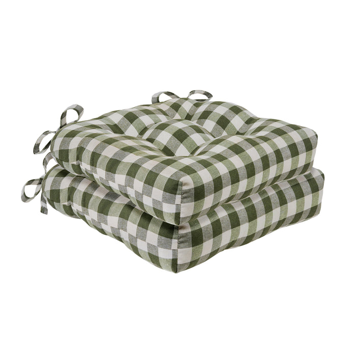 Check Tufted Chair Seat Cushions - Set of 2 with Stain-Repellent Poly-Cotton Fabric