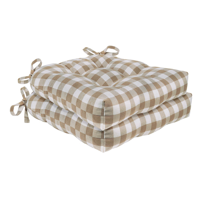 Check Tufted Chair Seat Cushions - Set of Two