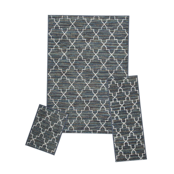 3 Piece Rug Set - Crosshatch Blue Grey